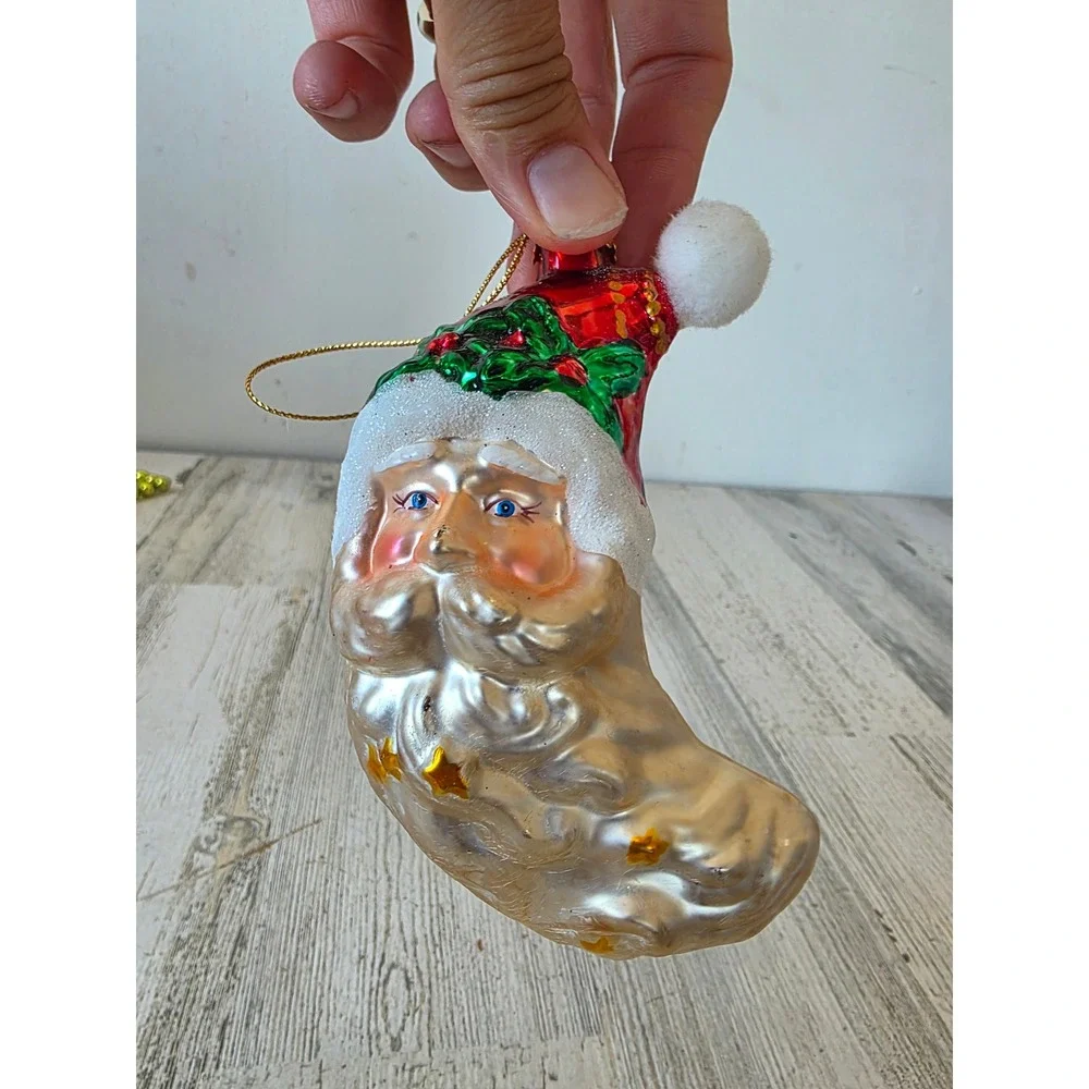Santa Moon glass ornament beard glitter Stars Xmas tree